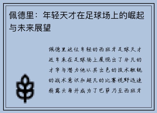 佩德里：年轻天才在足球场上的崛起与未来展望