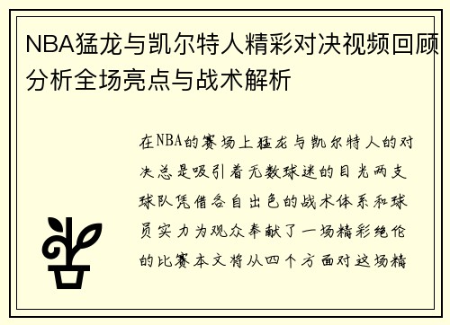 NBA猛龙与凯尔特人精彩对决视频回顾分析全场亮点与战术解析