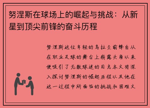 努涅斯在球场上的崛起与挑战：从新星到顶尖前锋的奋斗历程