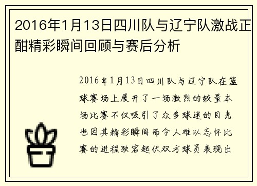 2016年1月13日四川队与辽宁队激战正酣精彩瞬间回顾与赛后分析