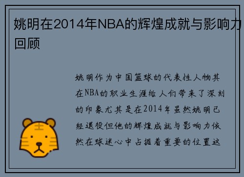 姚明在2014年NBA的辉煌成就与影响力回顾